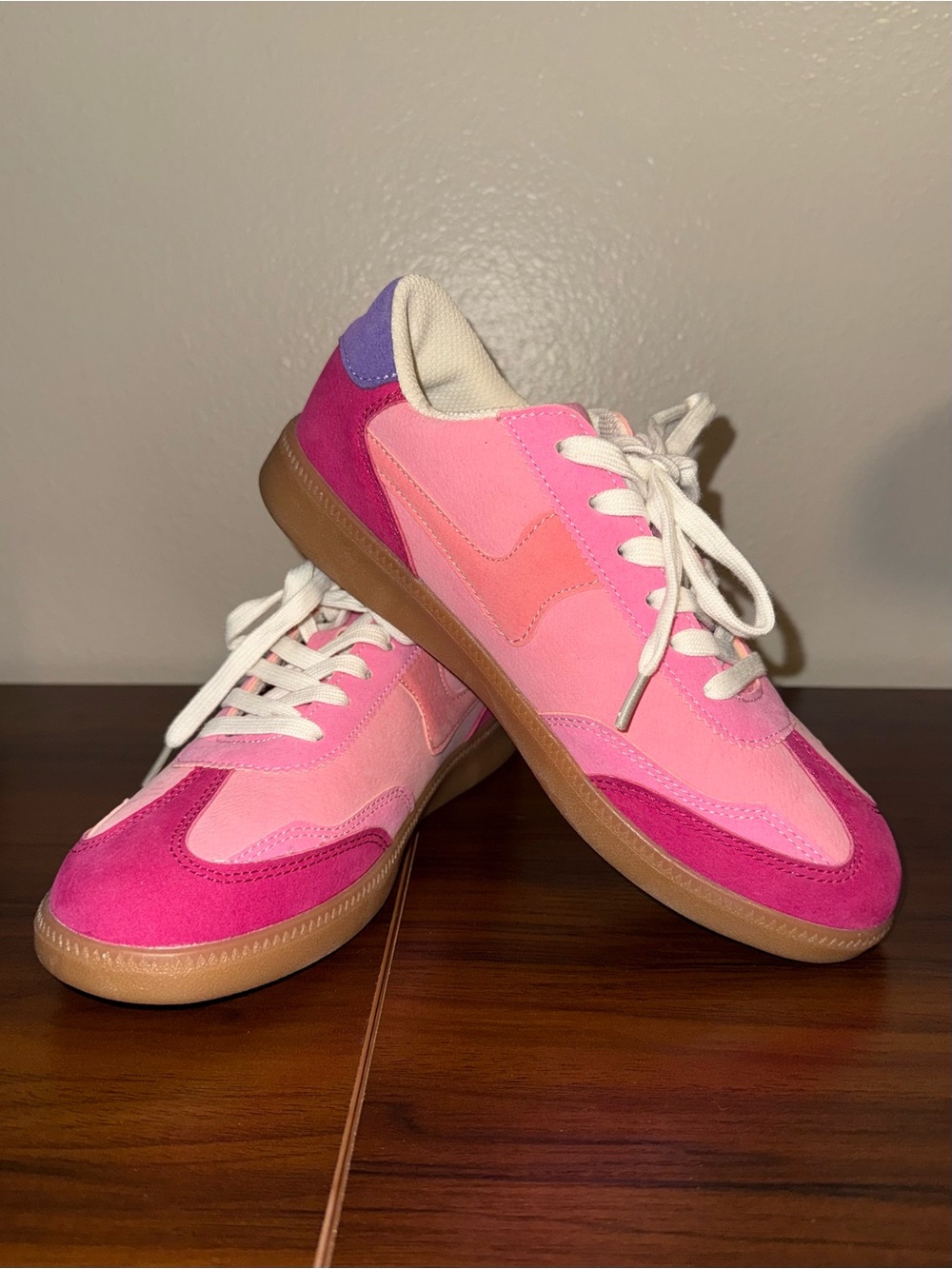 Women's Pink Suede & Canvas Low-Top Sneakers